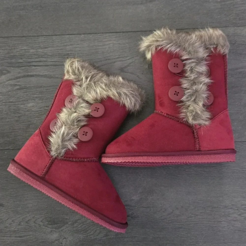 Blister Red Faux Suede Lined Snow Boots Girls 1